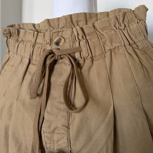 Zenana - 100% Cotton Khaki High Waisted Paperbag Shorts